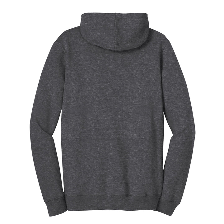 Backside of dark gray hoodie sweater