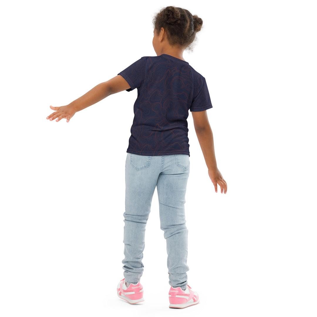 Topographic Map in Navy & Neon Orange Performance Kids Tee