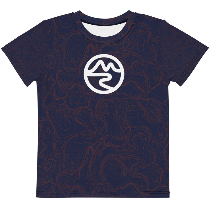 Topographic Map in Navy & Neon Orange Performance Kids Tee