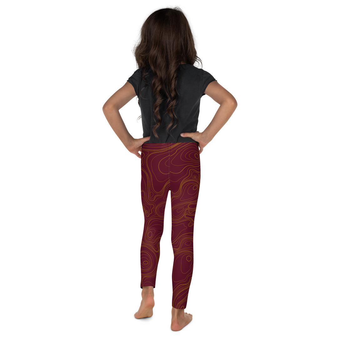 Topographic Map in Maroon & Gold Kid's Leggings