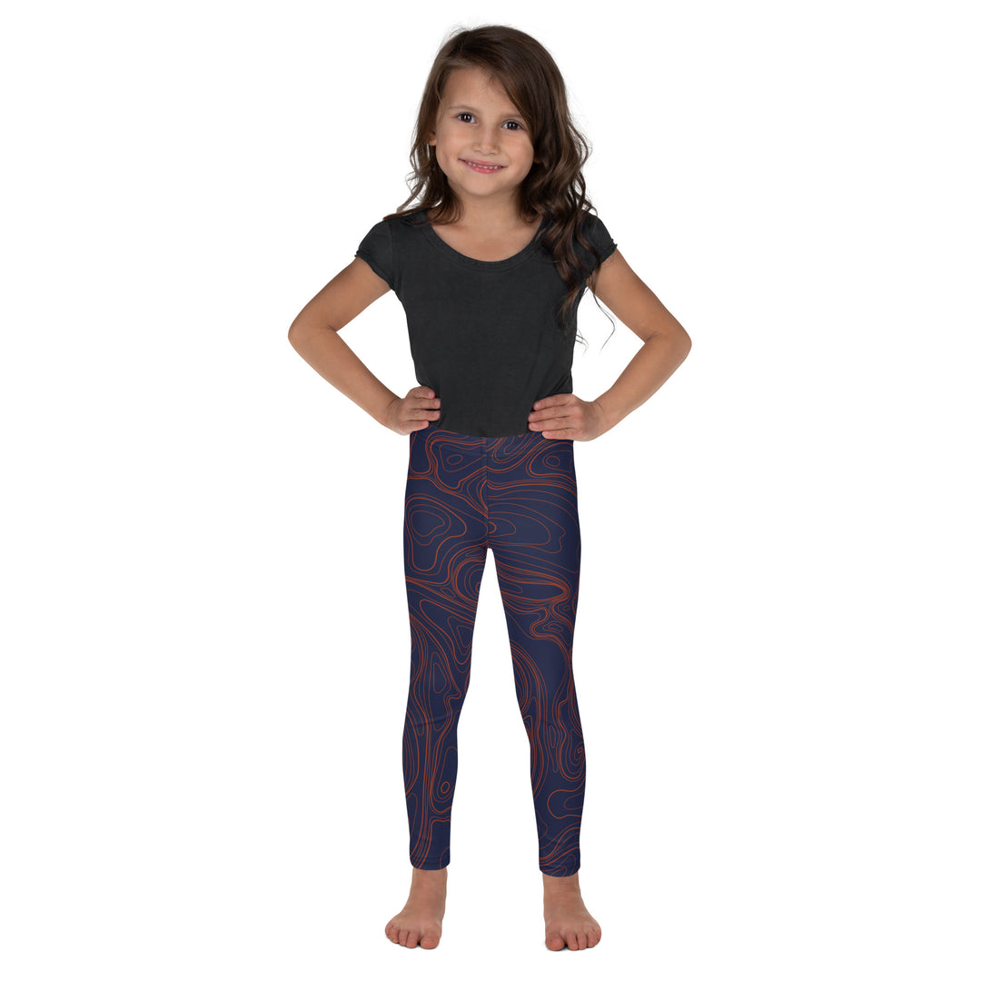 Topographic Map in Navy & Orange Kids Leggings