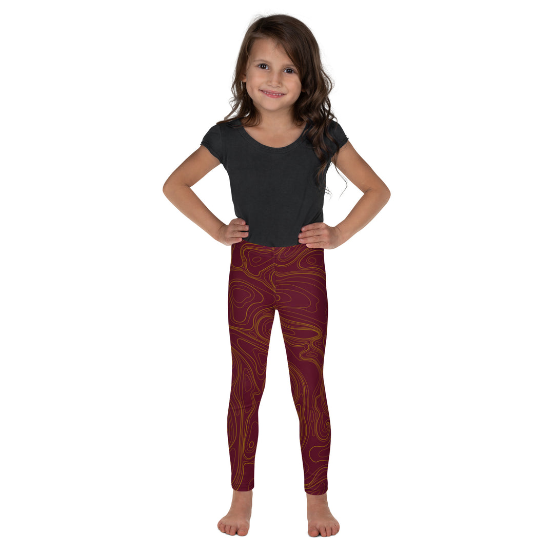 Topographic Map in Maroon & Gold Kid's Leggings