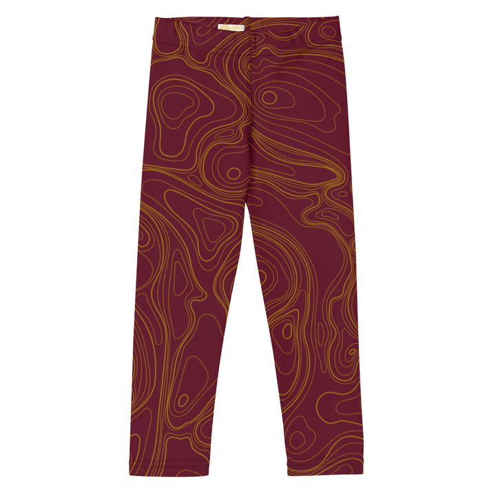 Topographic Map in Maroon & Gold Kid's Leggings