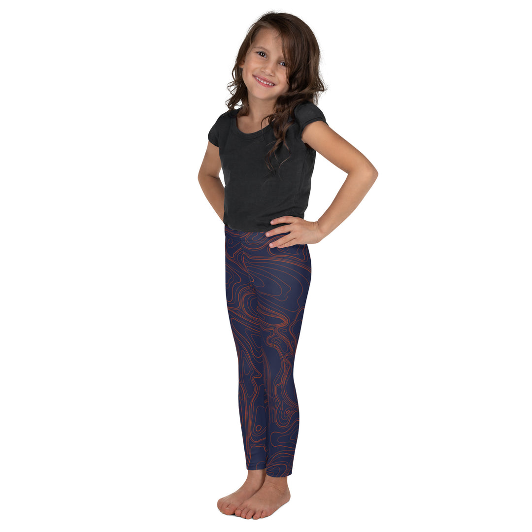 Topographic Map in Navy & Orange Kids Leggings