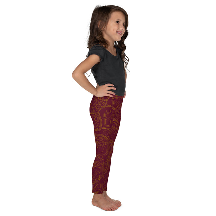 Topographic Map in Maroon & Gold Kid's Leggings