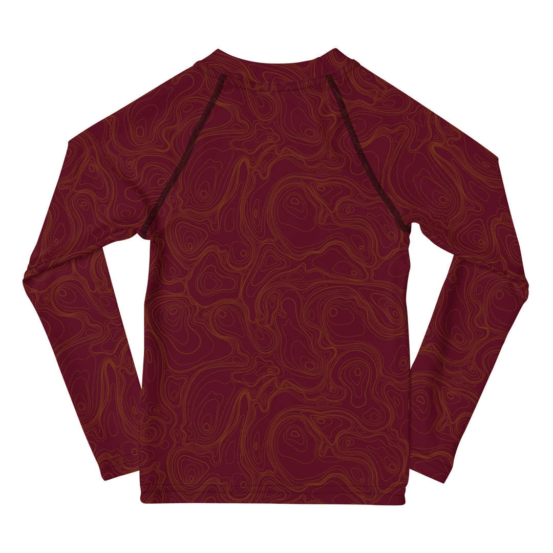 Topographic Map in Maroon & Gold Kids Rash Guard