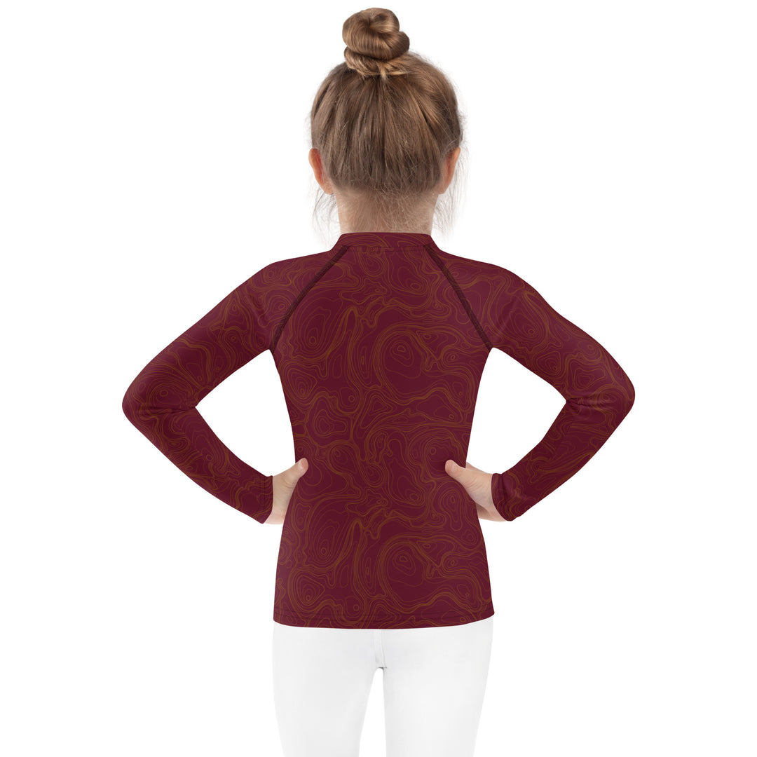 Topographic Map in Maroon & Gold Kids Rash Guard