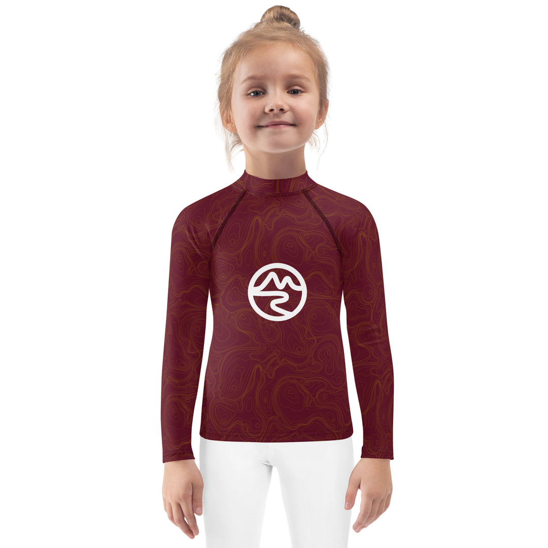 Topographic Map in Maroon & Gold Kids Rash Guard