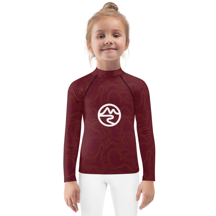 Topographic Map in Maroon & Gold Kids Rash Guard