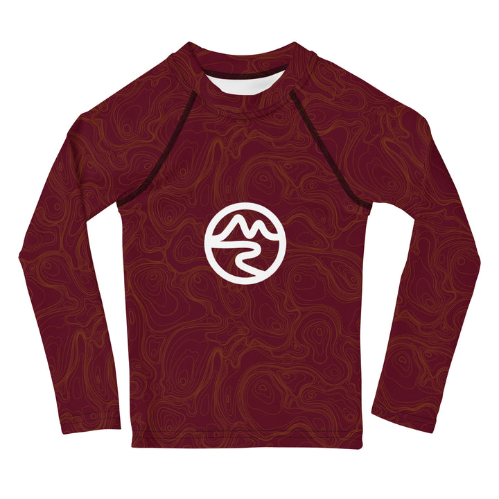 Topographic Map in Maroon & Gold Kids Rash Guard