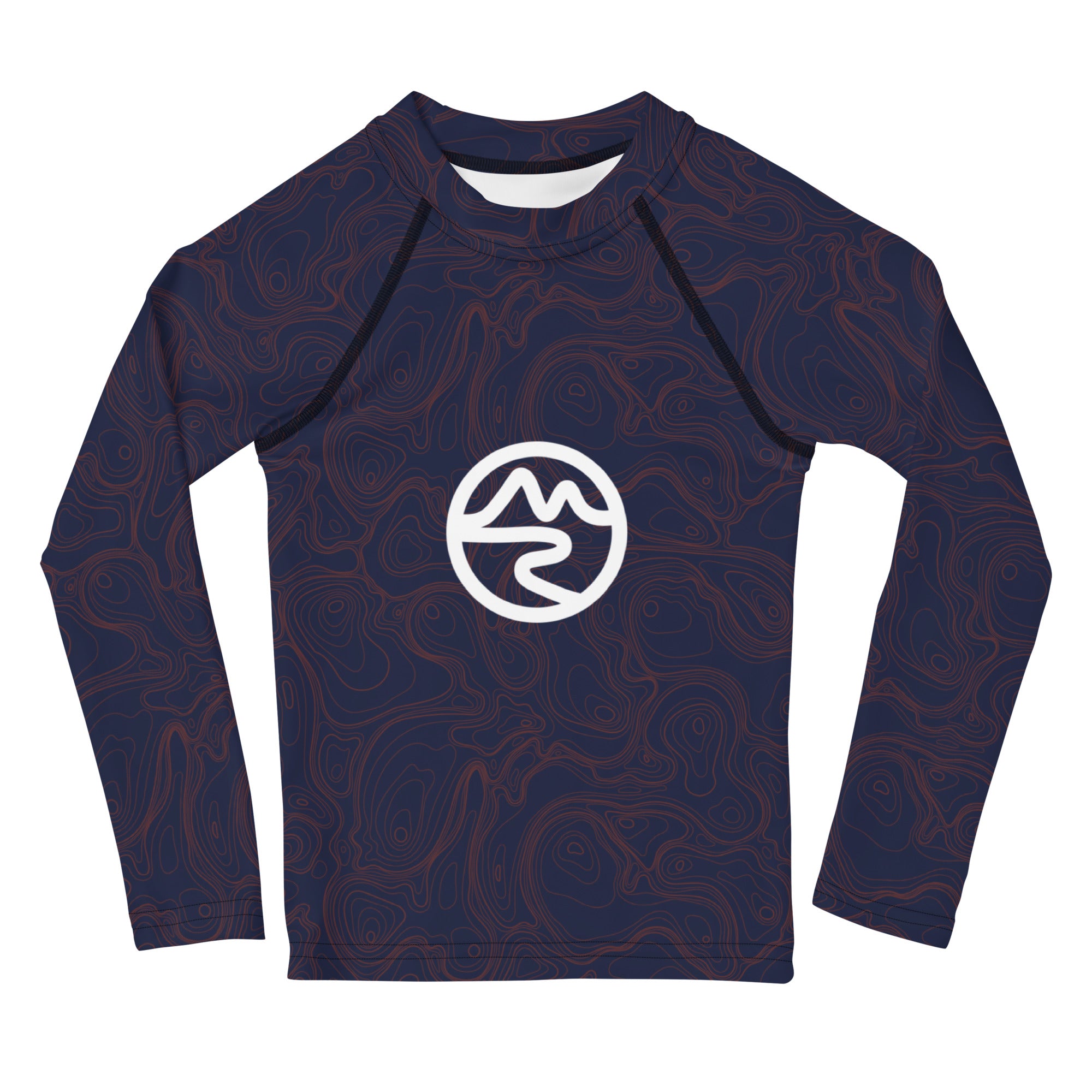 Topographic Map in Navy & Neon Orange Kids Rash Guard – Mtn Flo