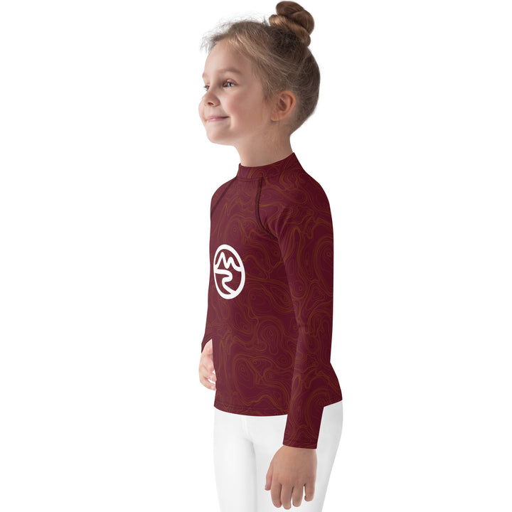 Topographic Map in Maroon & Gold Kids Rash Guard