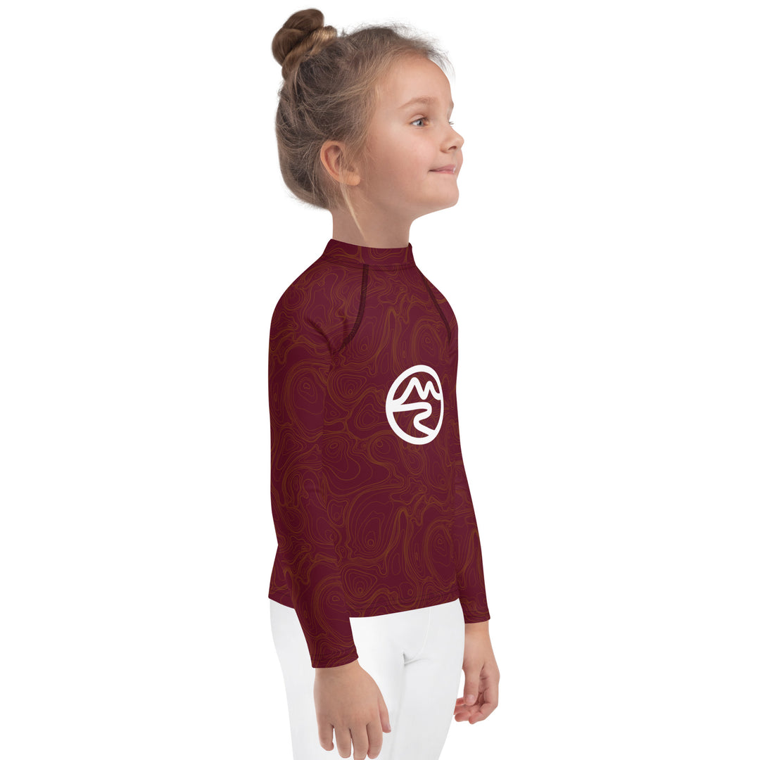 Topographic Map in Maroon & Gold Kids Rash Guard