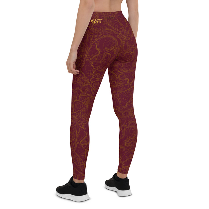 Topographic Map in Maroon & Gold Leggings by Mtn Flo