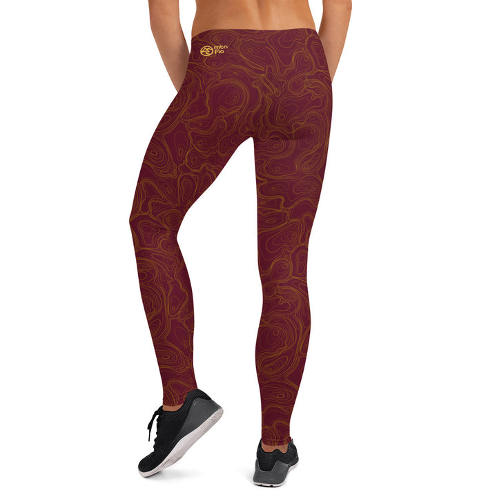 Topographic Map in Maroon & Gold Leggings by Mtn Flo