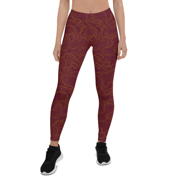 Topographic Map in Maroon & Gold Leggings by Mtn Flo