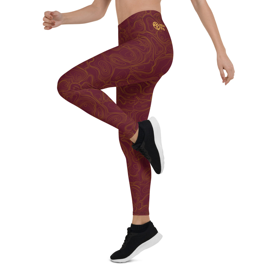 Topographic Map in Maroon & Gold Leggings by Mtn Flo