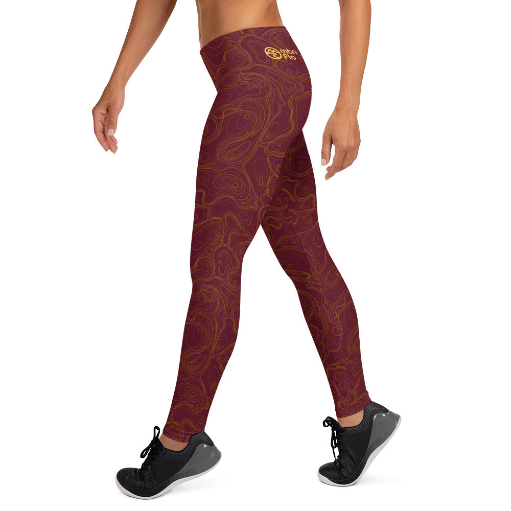 Topographic Map in Maroon & Gold Leggings by Mtn Flo