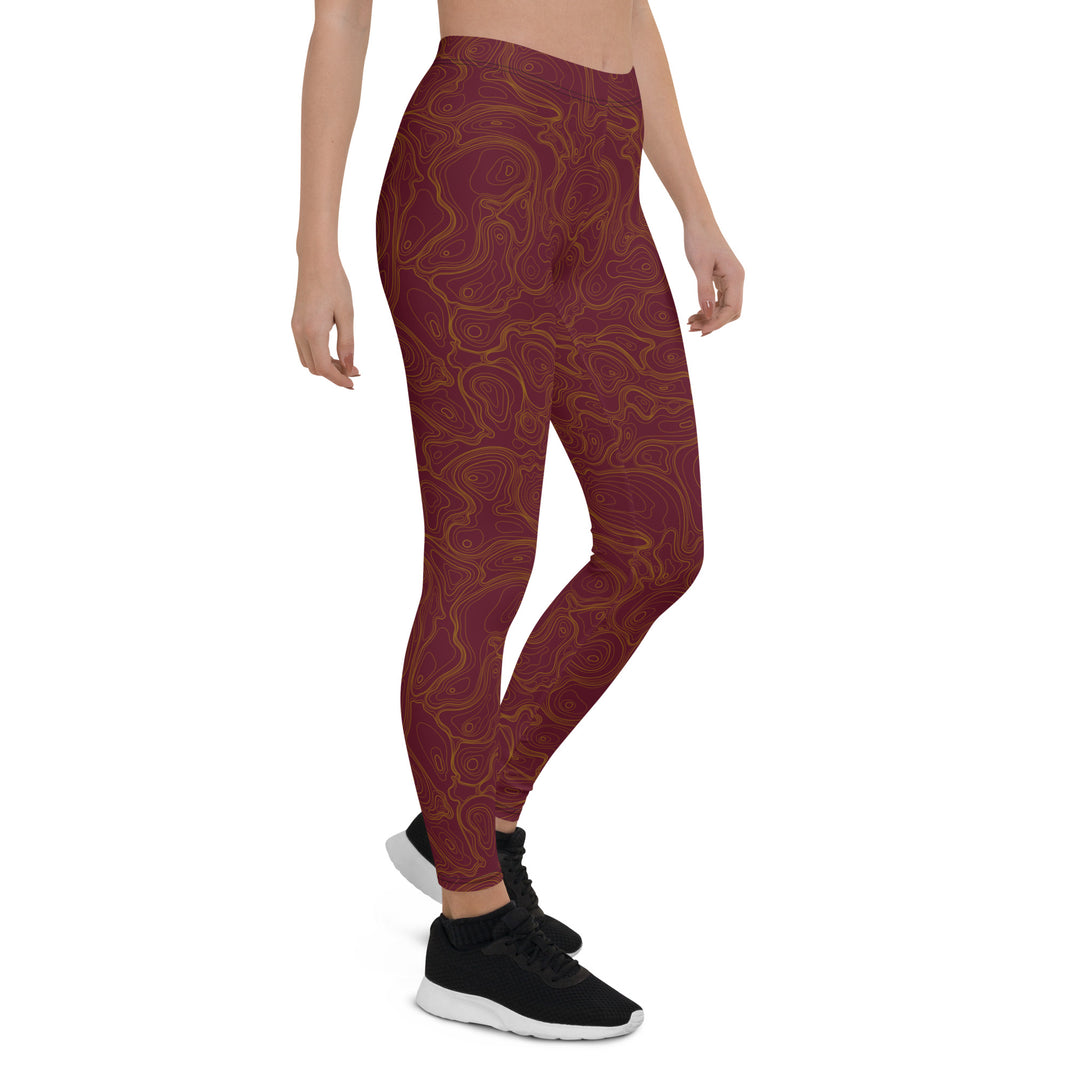 Topographic Map in Maroon & Gold Leggings by Mtn Flo