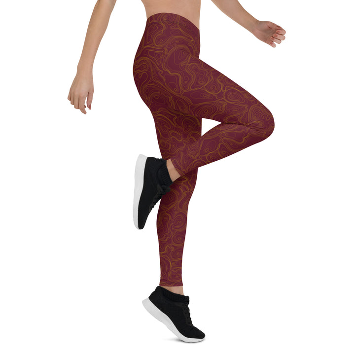 Topographic Map in Maroon & Gold Leggings by Mtn Flo