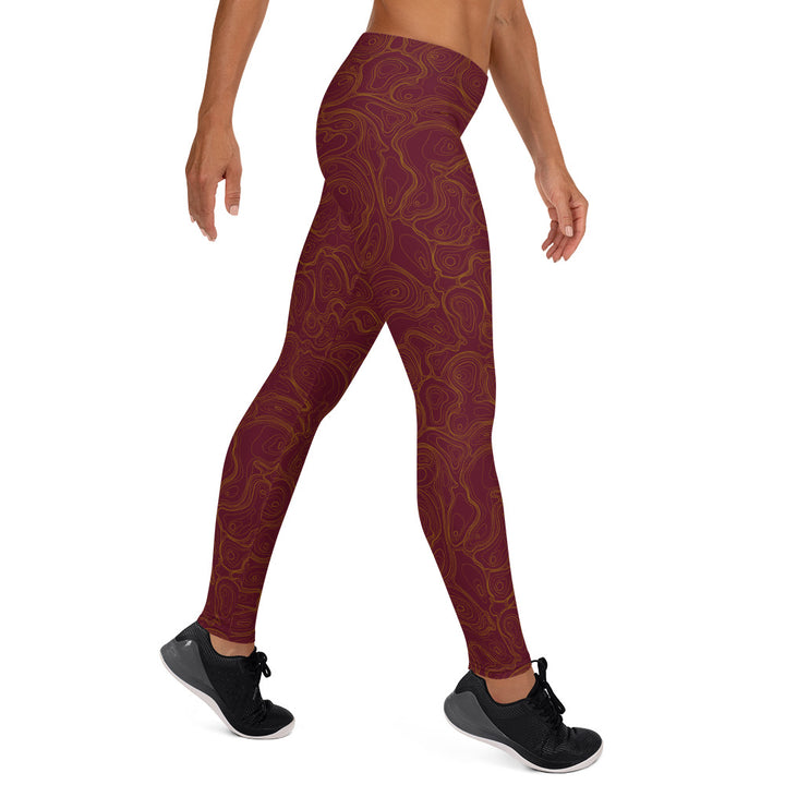 Topographic Map in Maroon & Gold Leggings by Mtn Flo