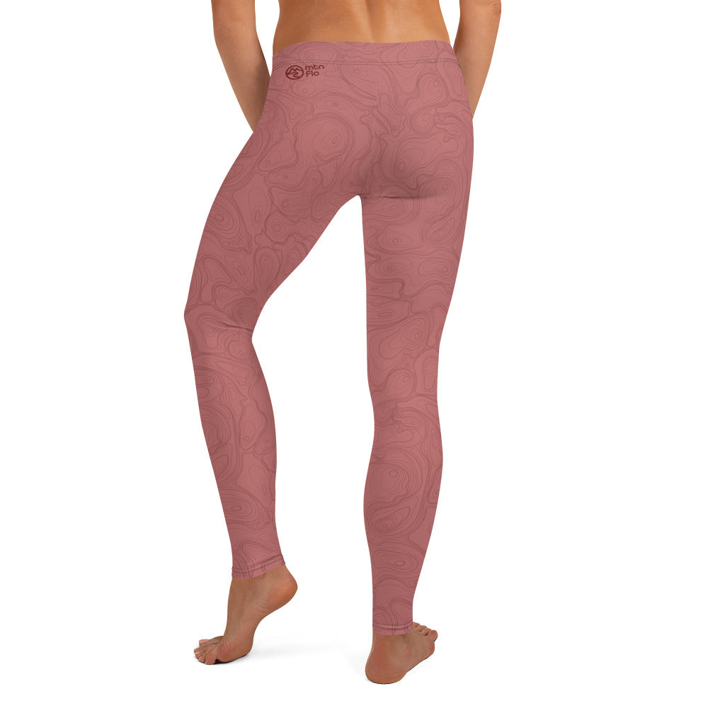 Topographic Map in Rose Leggings by Mtn Flo | Spandex Blend