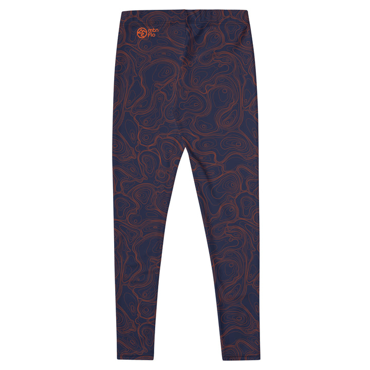 Topographic Map in Navy & Neon Orange Leggings by Mtn Flo | Spandex Blend