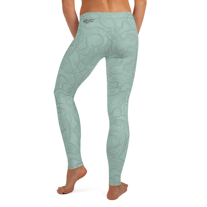 Topographic Map in Mint & Gray Leggings by Mtn Flo | Spandex Blend