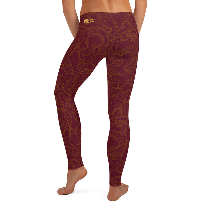 Topographic Map in Maroon & Gold Leggings by Mtn Flo