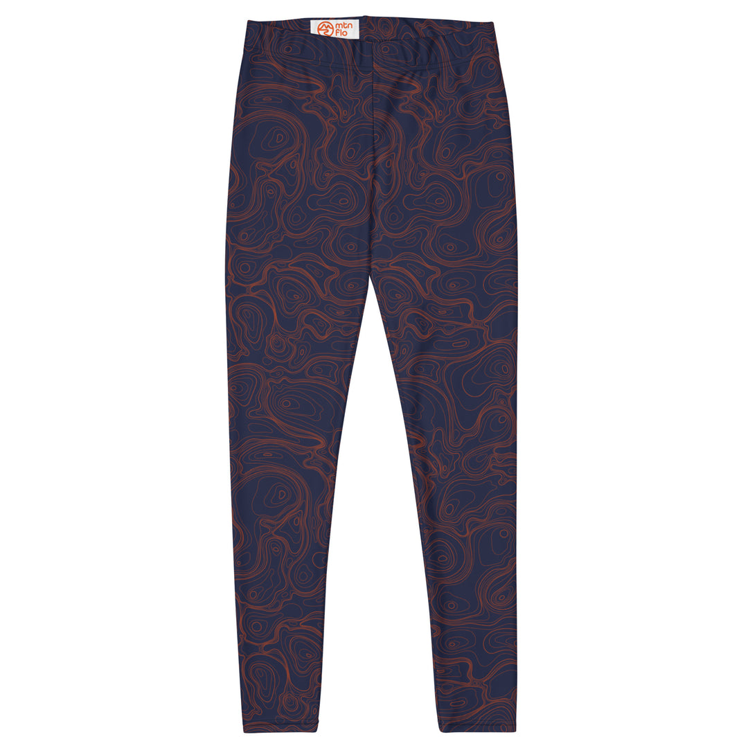 Topographic Map in Navy & Neon Orange Leggings by Mtn Flo | Spandex Blend