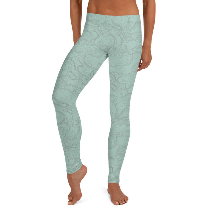 Topographic Map in Mint & Gray Leggings by Mtn Flo | Spandex Blend