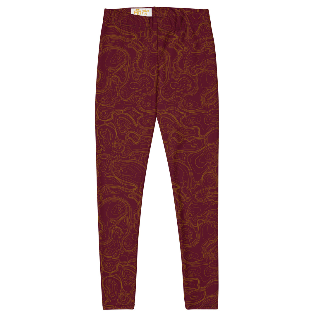 Topographic Map in Maroon & Gold Leggings by Mtn Flo