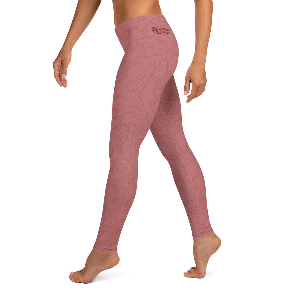 Topographic Map in Rose Leggings by Mtn Flo | Spandex Blend