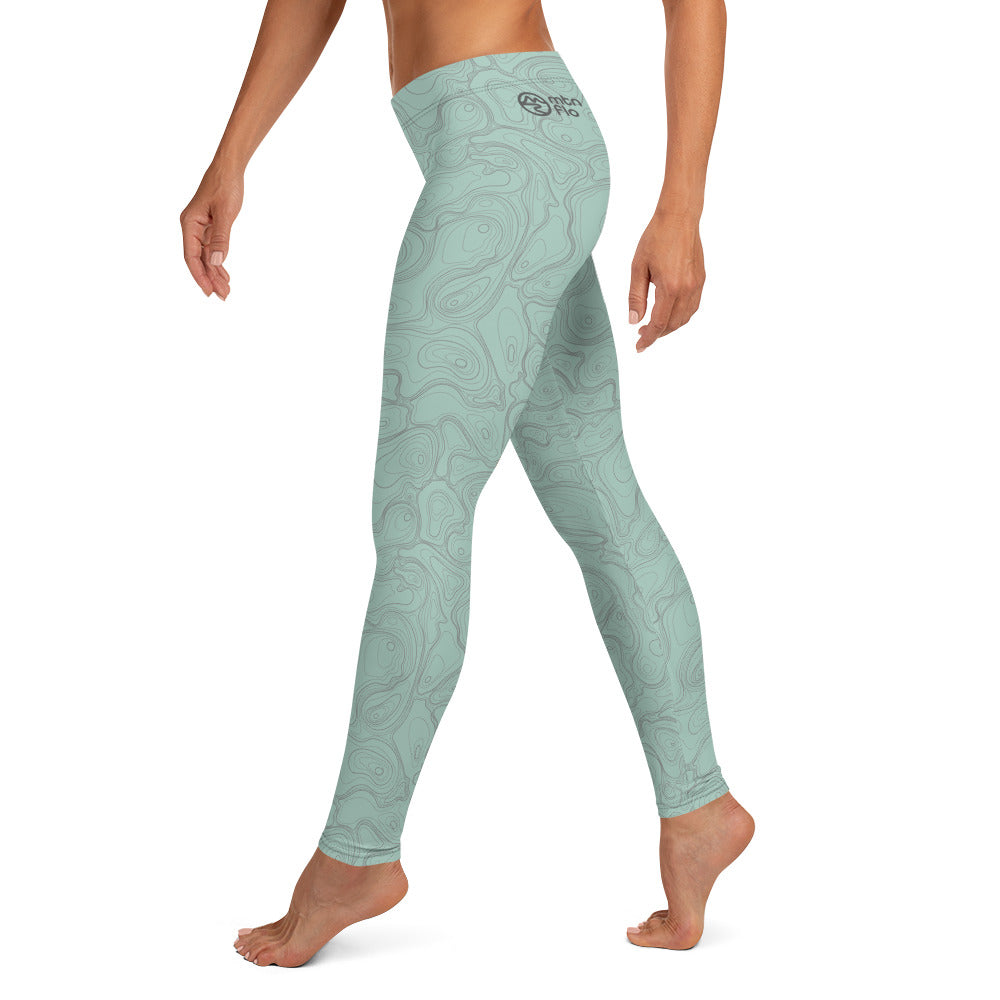 Topographic Map in Mint & Gray Leggings by Mtn Flo | Spandex Blend