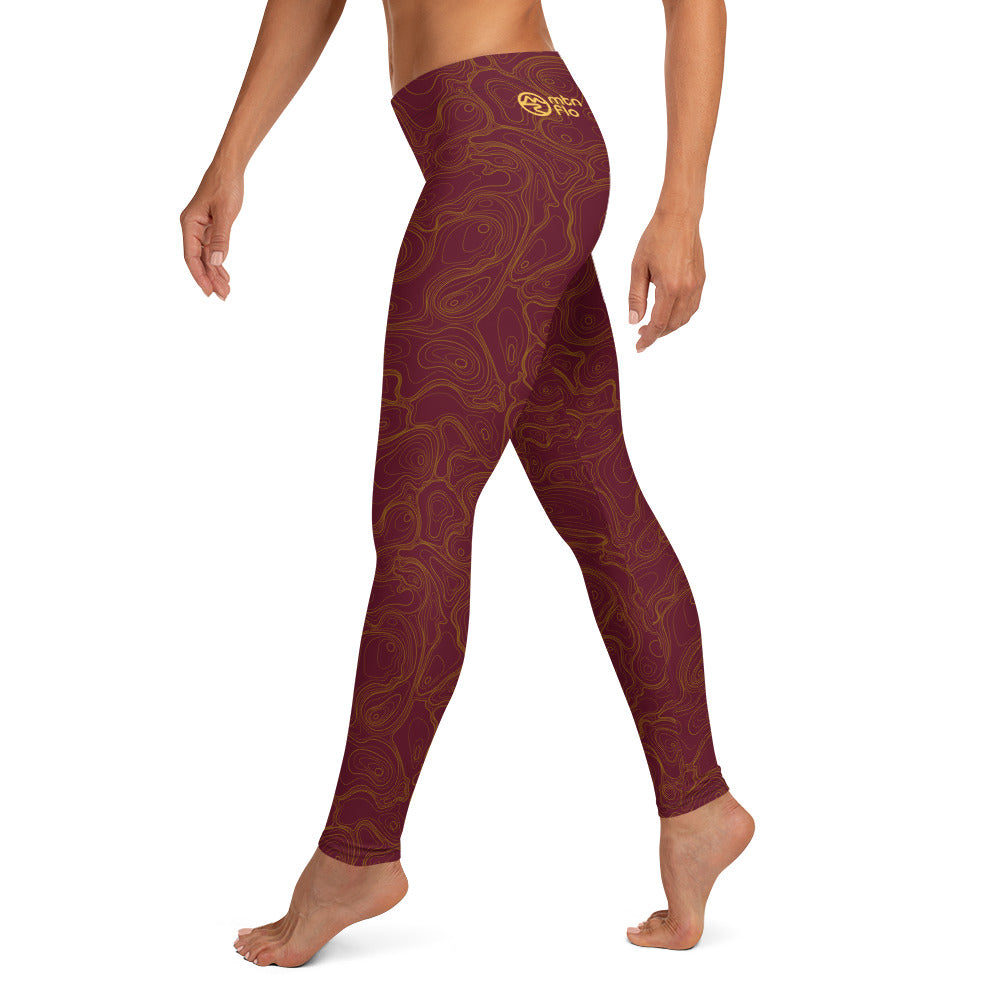 Topographic Map in Maroon & Gold Leggings by Mtn Flo