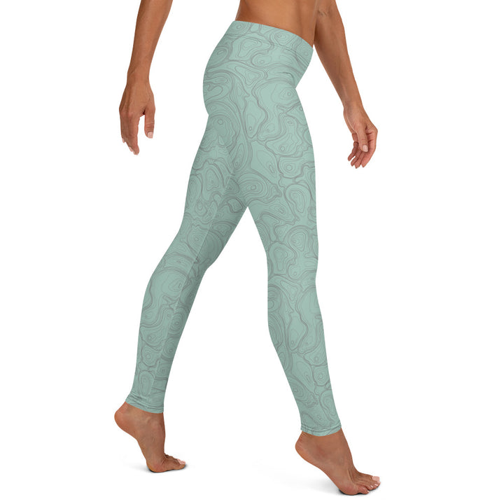 Topographic Map in Mint & Gray Leggings by Mtn Flo | Spandex Blend