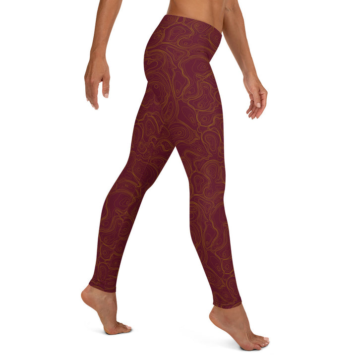 Topographic Map in Maroon & Gold Leggings by Mtn Flo