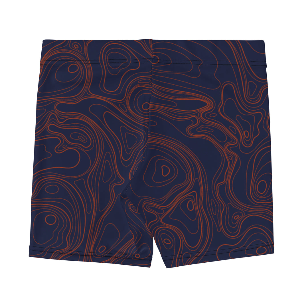 Topographic Map in Navy & Neon Orange Shorts by Mtn Flo | Spandex Blend