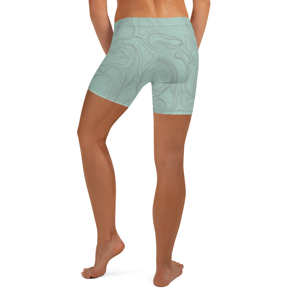 Topographic Map in Mint & Gray Shorts by Mtn Flo | Spandex Blend