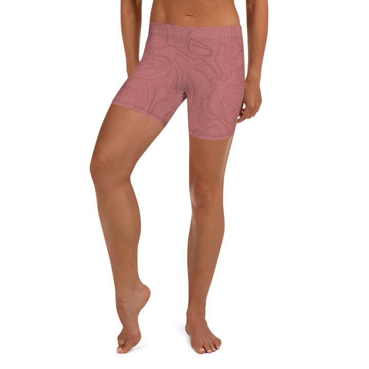 Topographic Map in Rose Shorts by Mtn Flo | Spandex Blend