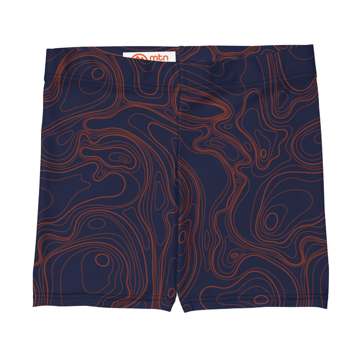 Topographic Map in Navy & Neon Orange Shorts by Mtn Flo | Spandex Blend