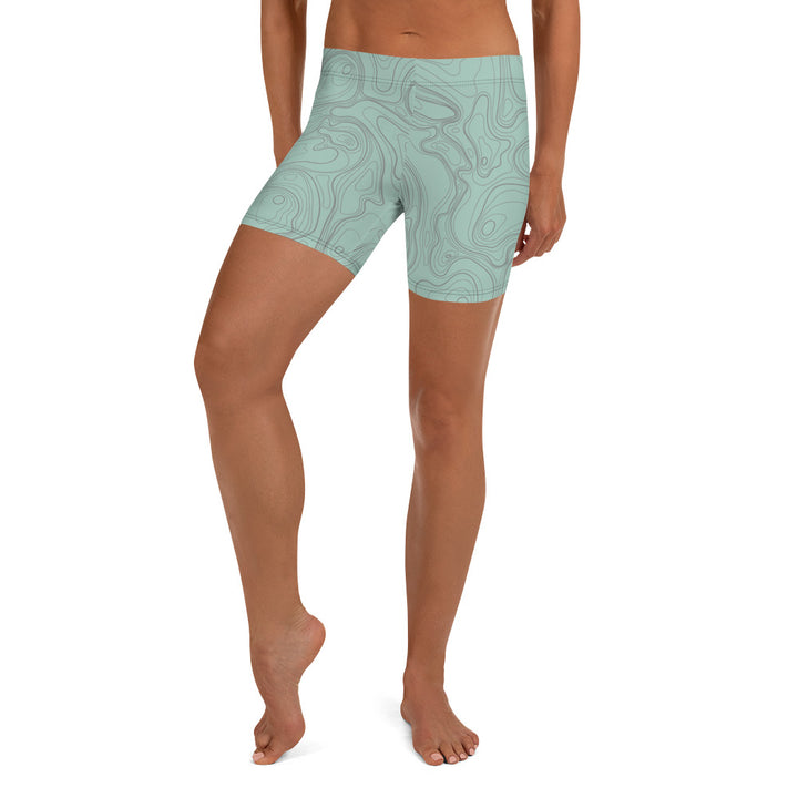 Topographic Map in Mint & Gray Shorts by Mtn Flo | Spandex Blend