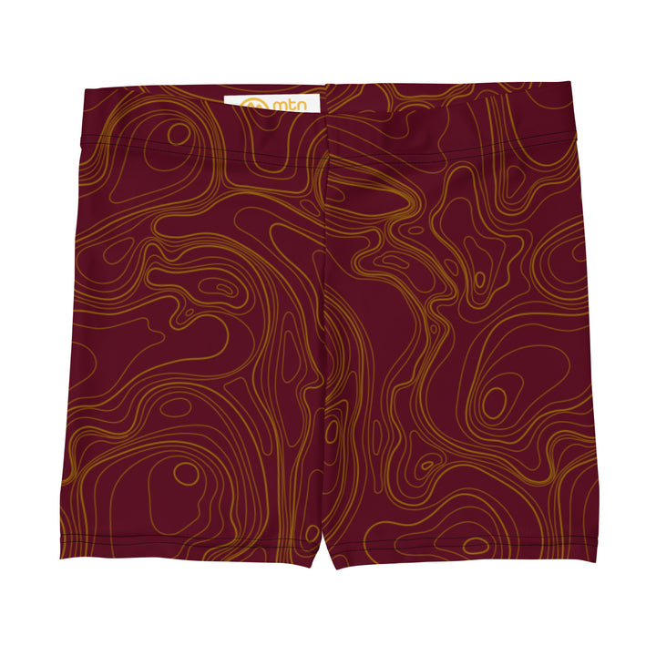 Topographic Map in Maroon & Gold Shorts by Mtn Flo | Spandex Blend