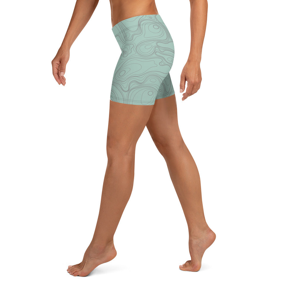 Topographic Map in Mint & Gray Shorts by Mtn Flo | Spandex Blend