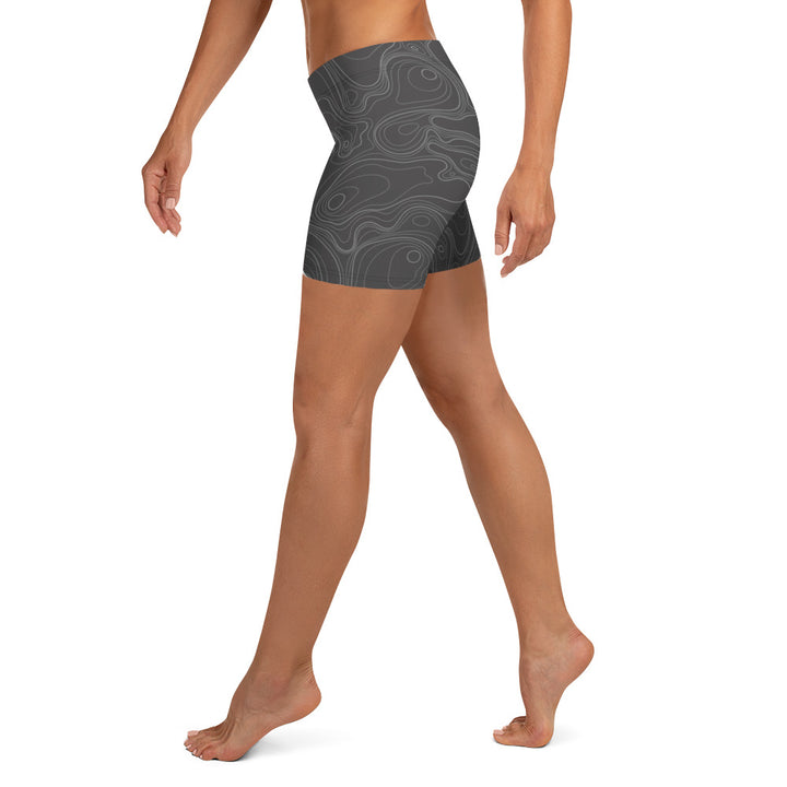 Topographic Map in Charcoal & Gray Shorts by Mtn Flo | Spandex Blend