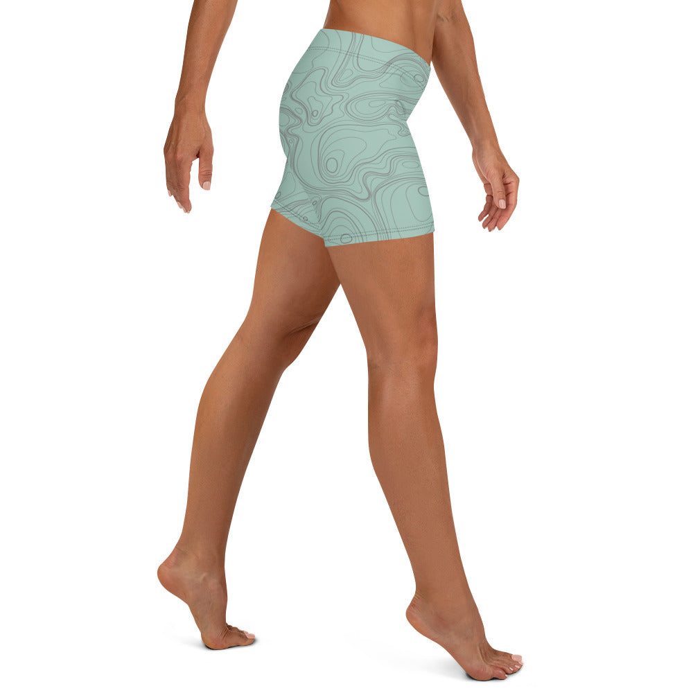 Topographic Map in Mint & Gray Shorts by Mtn Flo | Spandex Blend