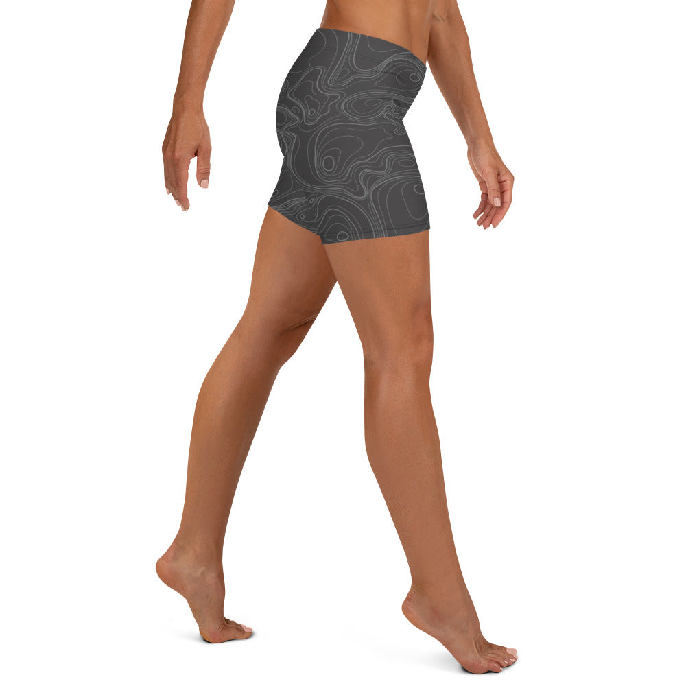 Topographic Map in Charcoal & Gray Shorts by Mtn Flo | Spandex Blend