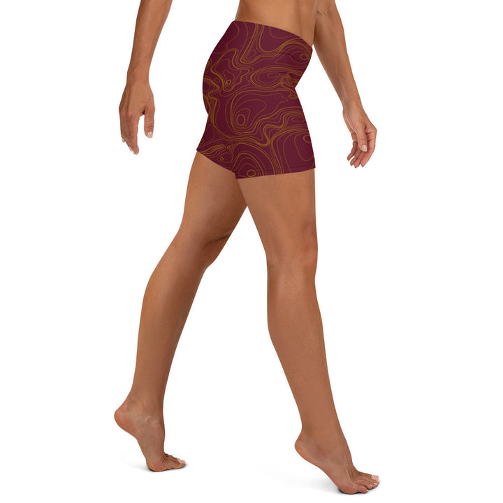 Topographic Map in Maroon & Gold Shorts by Mtn Flo | Spandex Blend