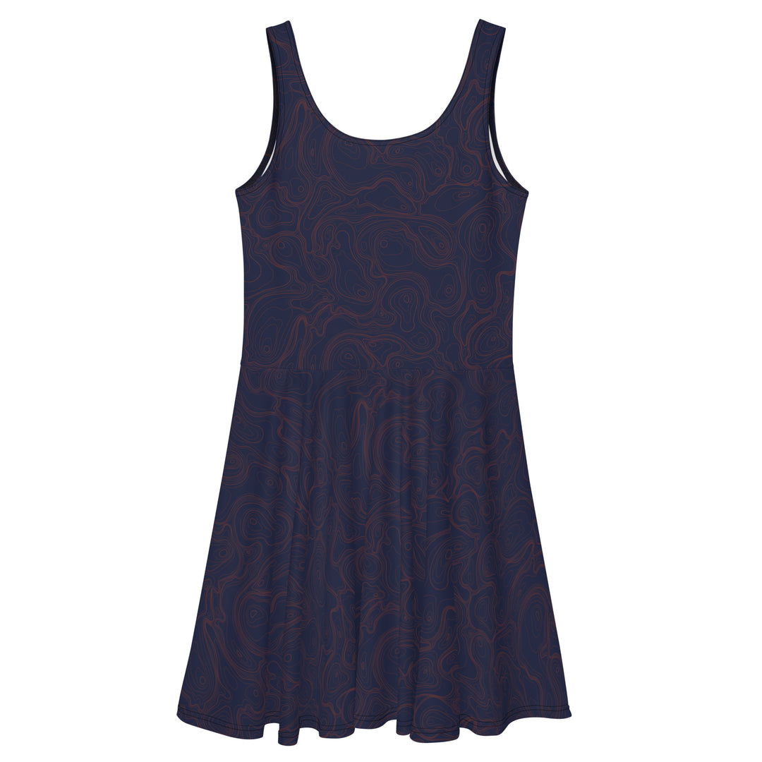 Topographic Map in Navy & Orange Skater Dress by Mtn Flo