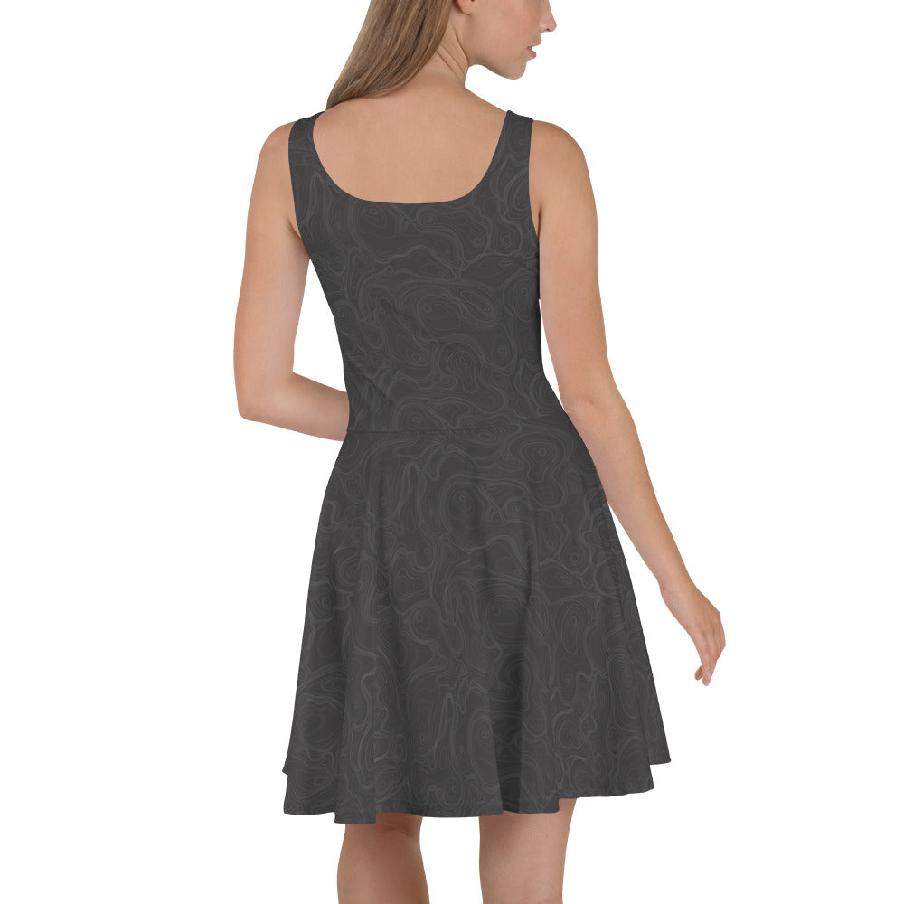 Topographic Map in Charcoal & Gray Skater Dress by Mtn Flo | Spandex Blend